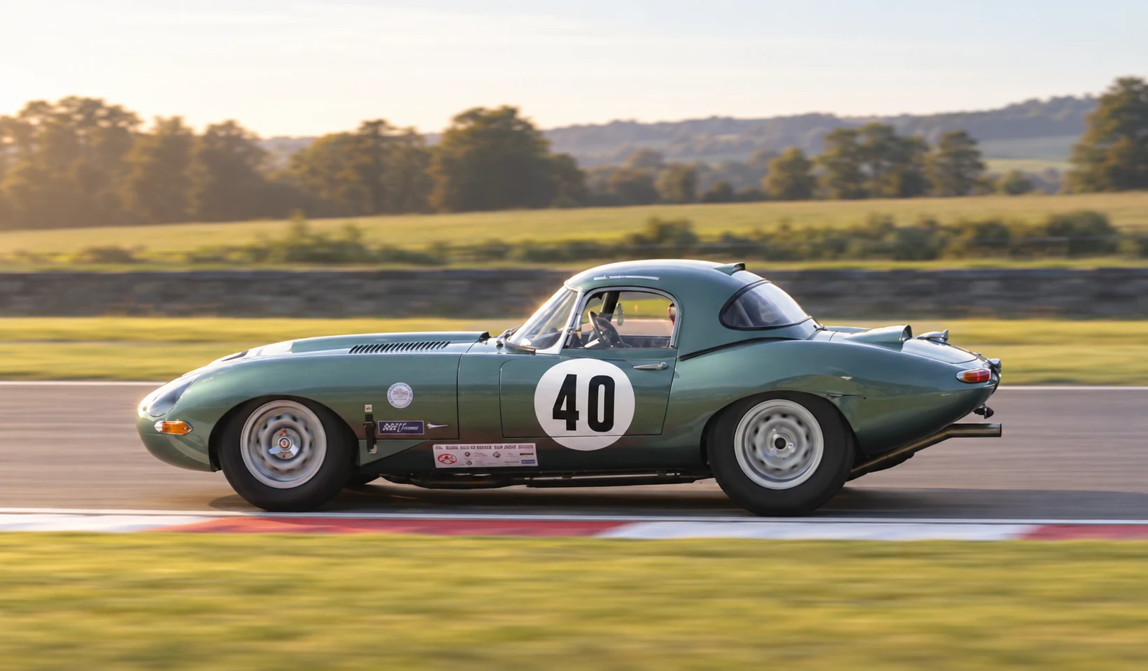 Green racing Jaguar E-type number 40