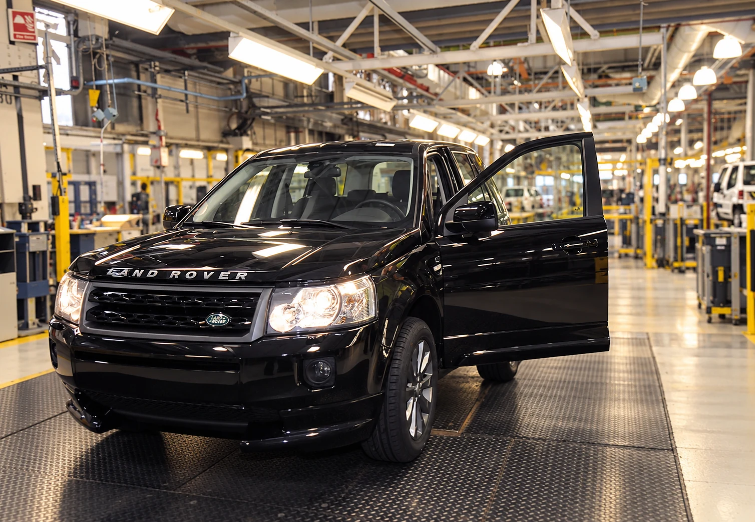 Black Freelander 2 in a manufacturing setting