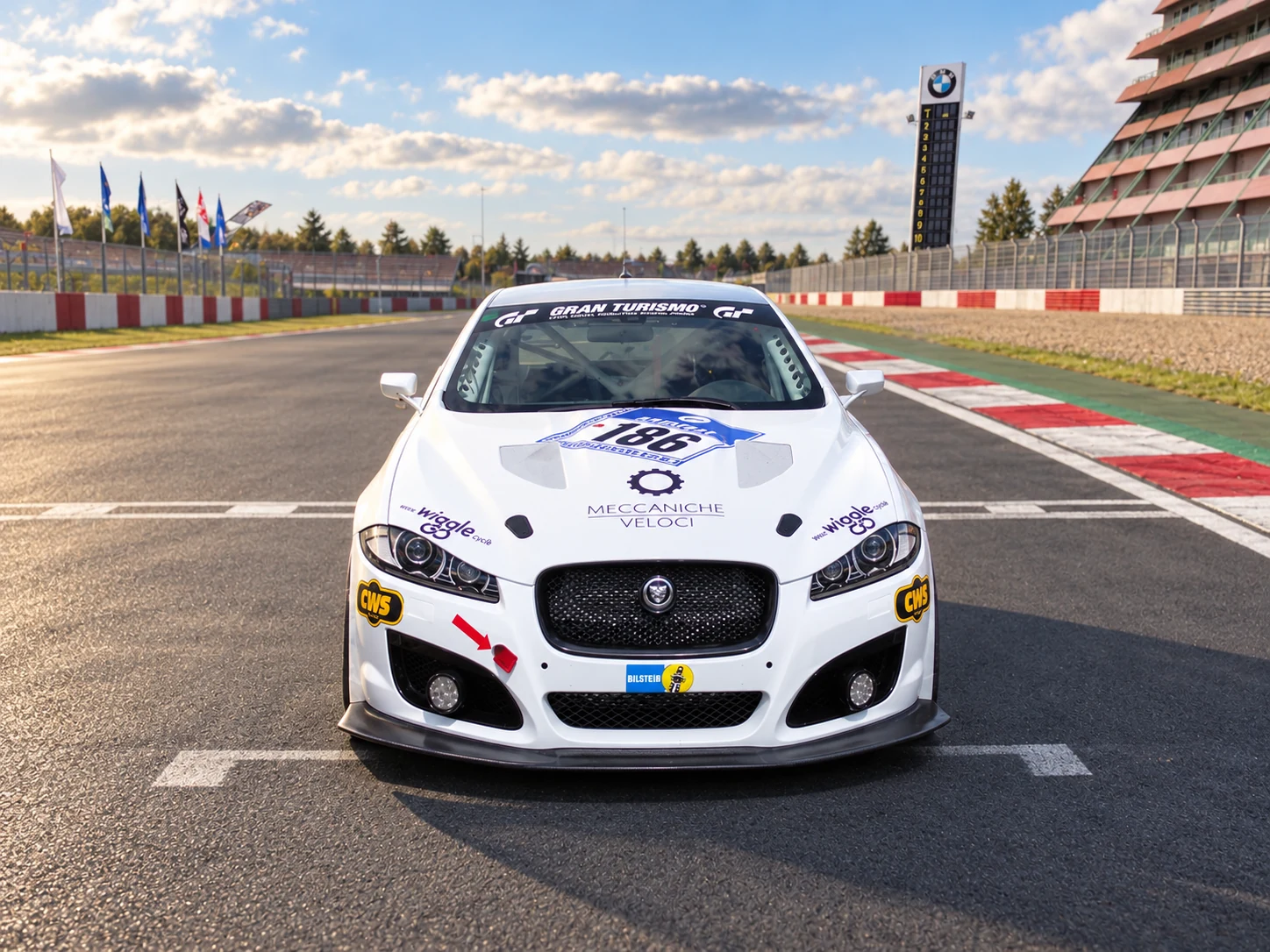 White Carvell Jaguar XF racing car number 186
