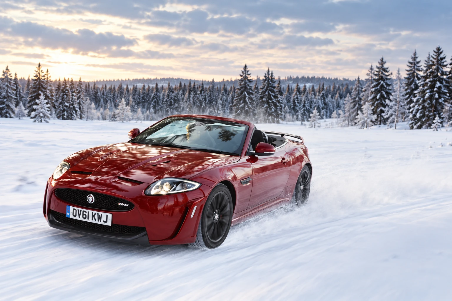 Jaguar XKR-S Convertible in a winter setting